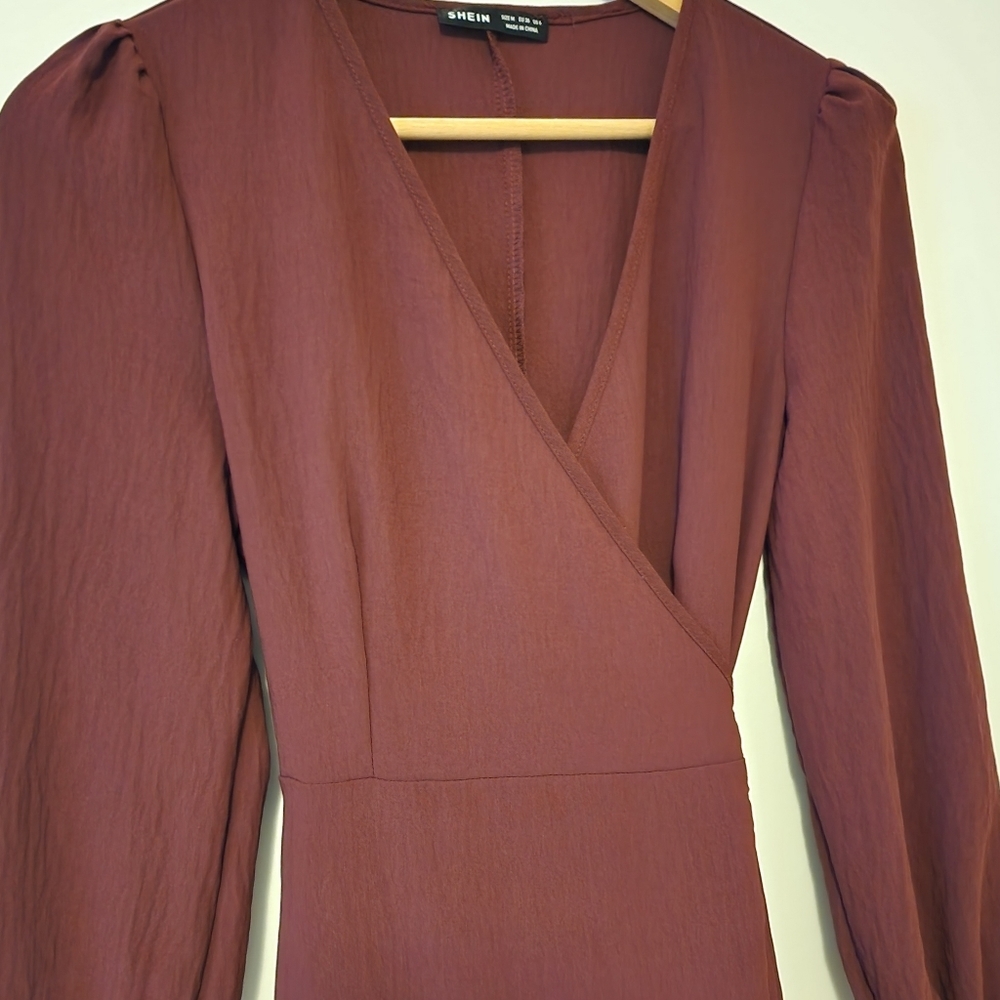 Medium Shein Wrap Long Dress Burgandy - Picture 3 of 4